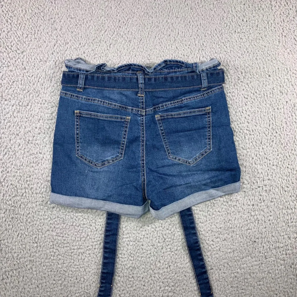 Tie Waist Shorts M 27 High Waist Denim Jorts Cuffed Hem Boho Festival Retro Chic